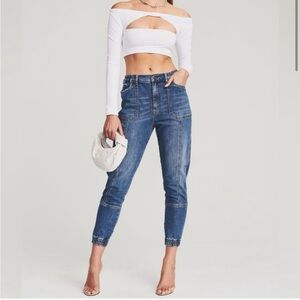 NWT Retrofete Distressed High Rise  Barrel Denim Jeans Jogger Carter Pant SZ 28